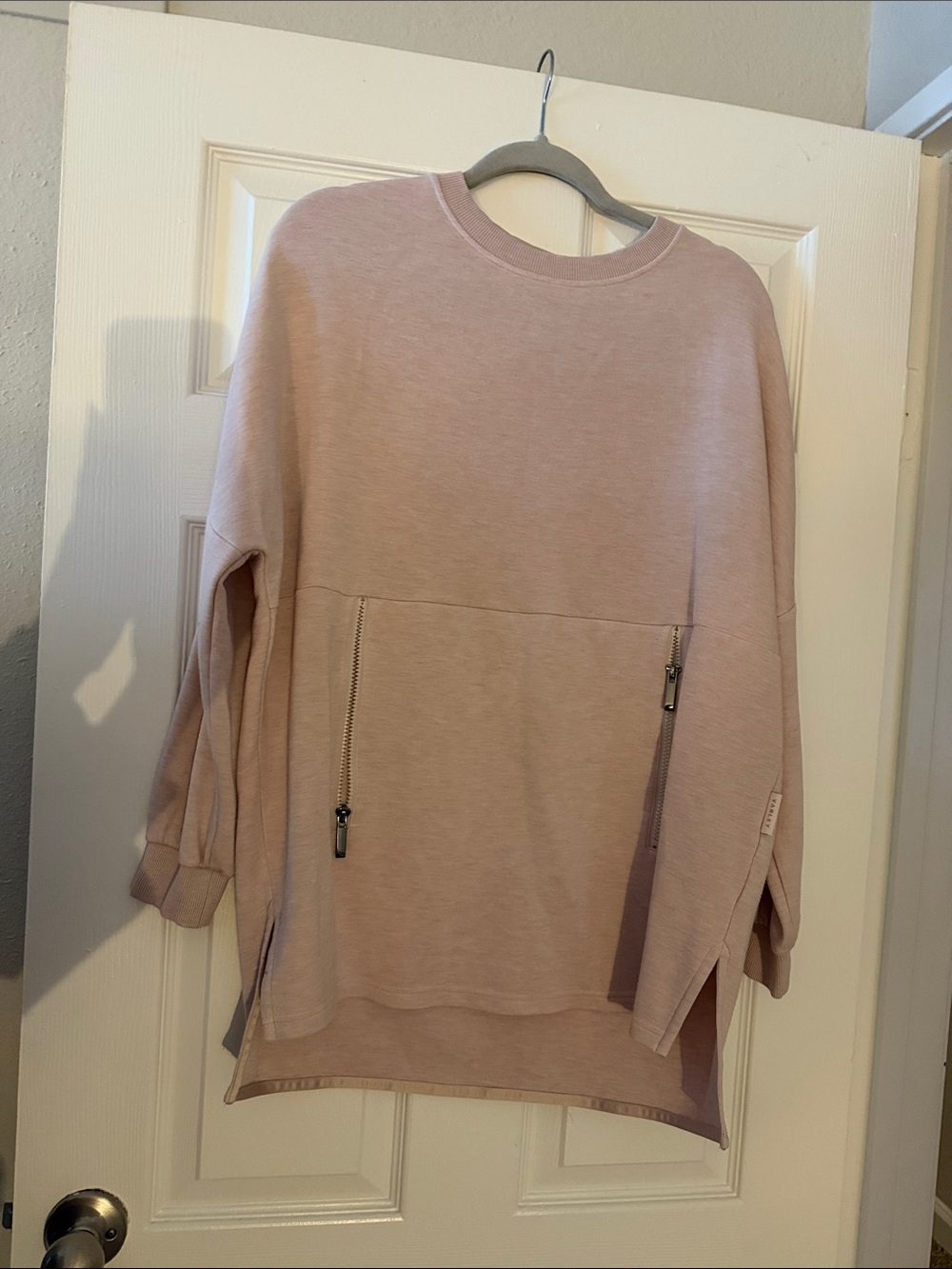 Varley Blush Pink Crewneck Oversized Zip-Pocket Sweater